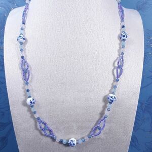 🆕️ 20" Handmade Necklace blue pink purple rose quartz kyanite aquamarine beaded